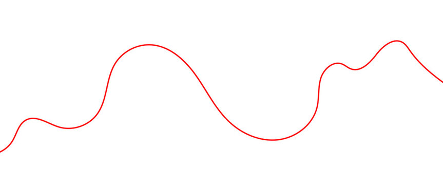 Minimalist red wave line vector, abstract curved stroke on white background, simple flowing graphic element for design