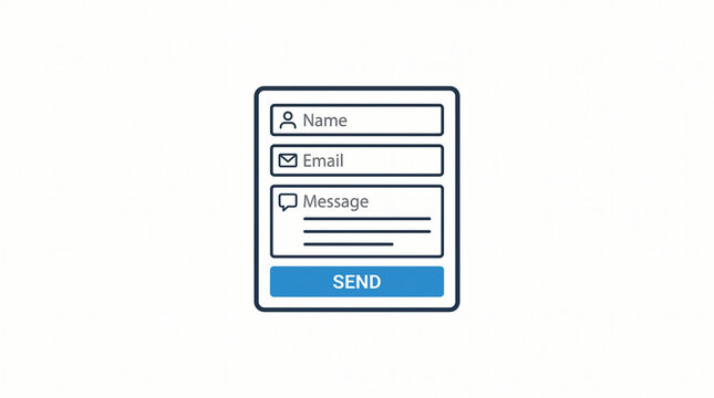 Contact form UI vector icon. Featuring name field email field message box and blue send button
