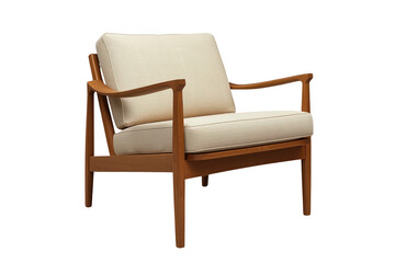 Obraz premium Wooden Accent Armchair with Cream Upholstery