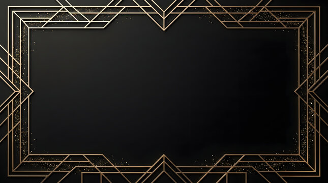 Elegant art deco style border frame with gold geometric lines