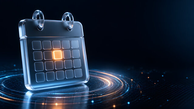 glass calendar glowing orange highlighted date schedule planning appointment reminder deadline organization event month time business