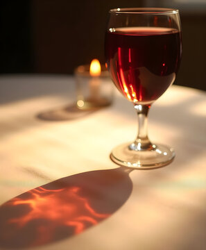 Red Wine Glass Shadow and Light Caustic Pattern