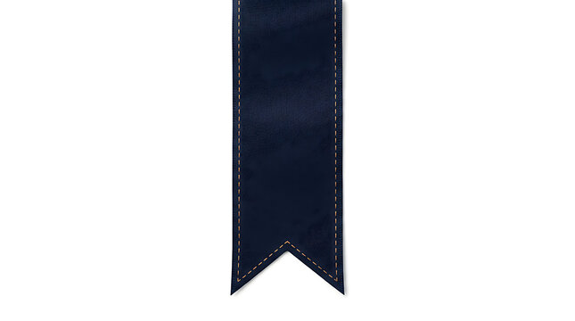 Dark Blue Hanging Ribbon Bookmark Banner with Stitched Edge on White