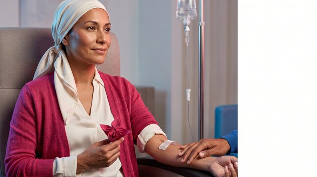 Woman receiving chemotherapy treatment in a medical setting  