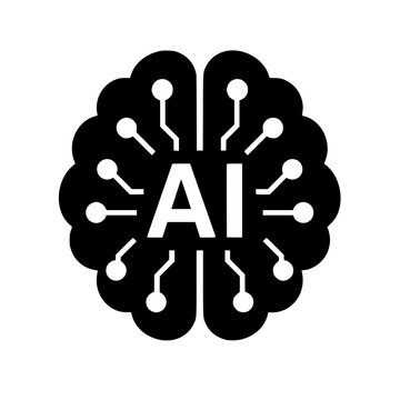 AI brain icon flat outline in black