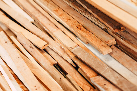 Wood stick pile stacked used in construction site for concrete precast support.