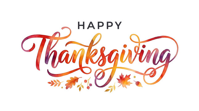 Colorful watercolor happy thanksgiving greeting card design with autumn leaves