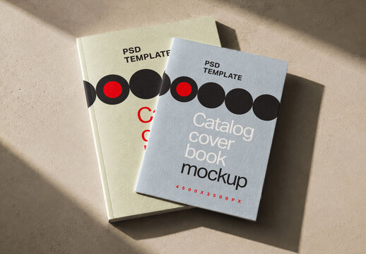 Catalog Cover Book Mockup on Textured Surface With Natural Light for Branding and Editorial Presentation