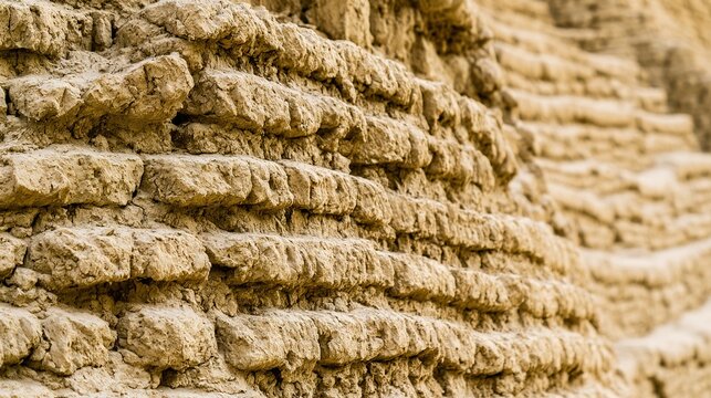 ziggurat. Ancient Mesopotamian mud-brick ziggurat structure, weathered surface in warm desert light. real-estate listings.