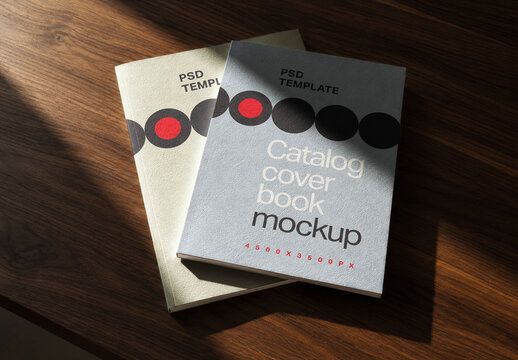 Catalog Cover Book Mockup on Textured Surface With Natural Light for Branding and Editorial Presentation