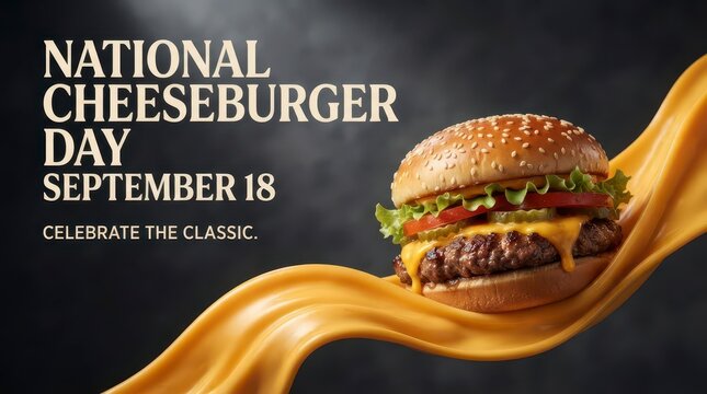 Hand holding classic cheeseburger on National Cheeseburger Day