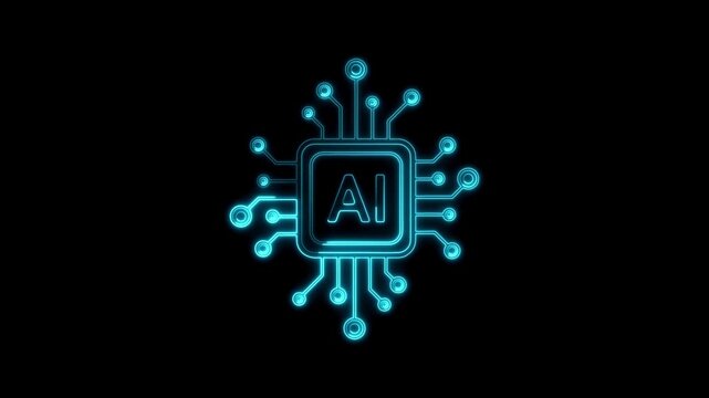 Animated infographic showing Artificial Intelligence at work, against a green background.