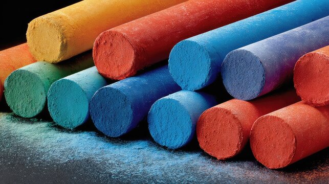 Colorful chalk sticks arranged in vibrant colors on a black background