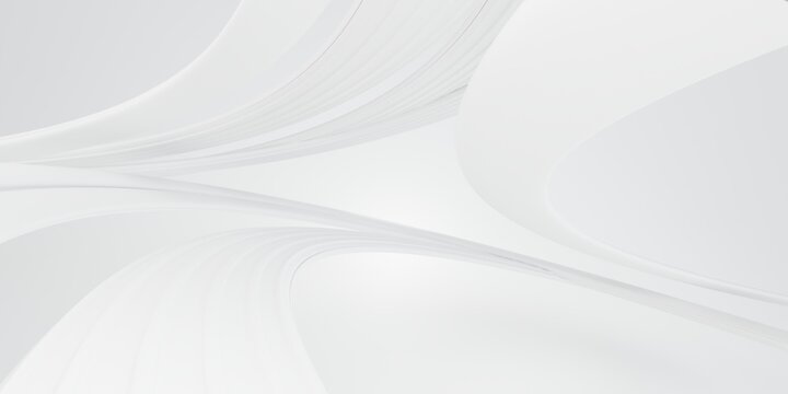 Minimalist white abstract background with flowing twin curved waves creating an open spacious center, ideal for modern presentation slides and banner headers.