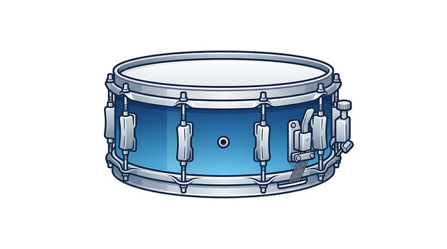 A blue snare drum musical instrument icon isolated on a clean white background for design