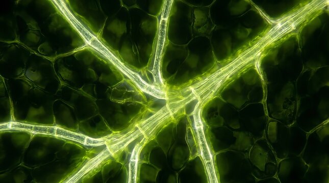 Leaf vein junction branching through translucent mesophyll tissue