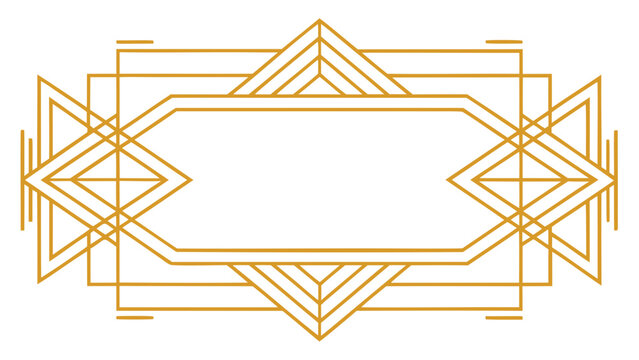Geometric art deco border frame in golden yellow lines creates elegant vintage design for luxury invitations and certificate designs.