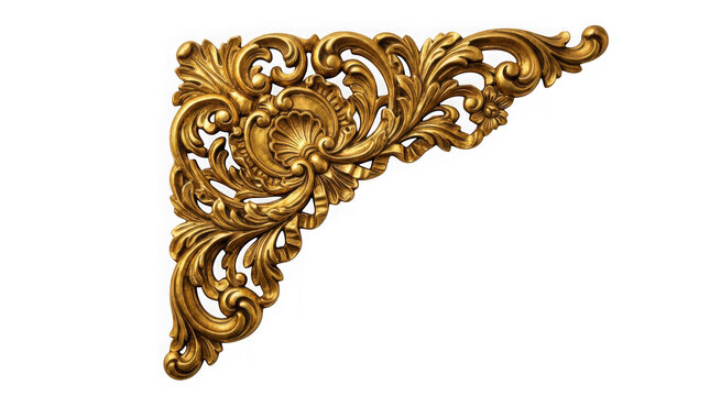 Ornate golden corner decorative molding isolated on transparent background