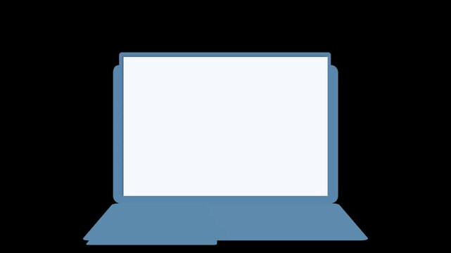 Blue horizontal envelope folder file flat animation with open close motion and reveal white blank paper on black background and green screen. 4K animated for document placeholder and motion graphics.
