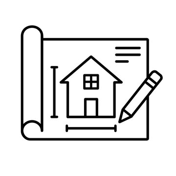 Construction plans icon flat outline in black