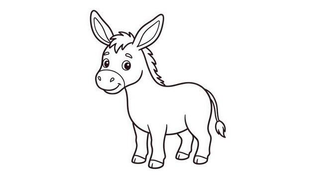 Cute donkey illustration standing facing forward in black and white