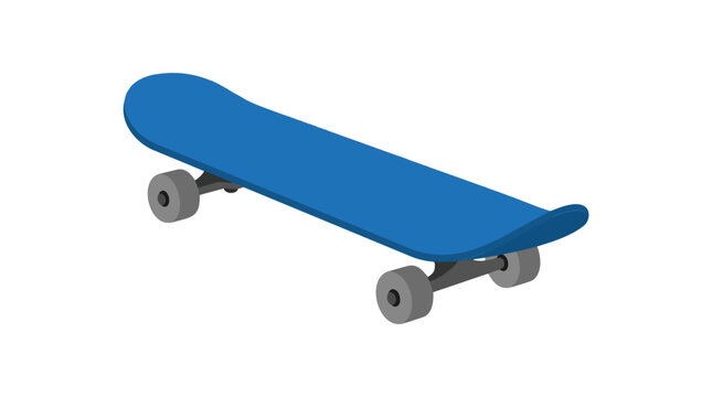 Blue skateboard vector illustration showing a minimal flat design concept for urban extreme sports and youth leisure activity web graphics