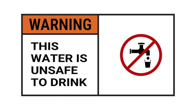 Orange warning sign text icon prohibited faucet drinking glass contaminated fluid danger.