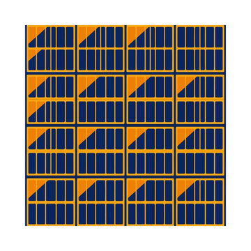 Abstract geometric grid pattern with navy blue rectangles and orange diagonal accents on bright yellow background
