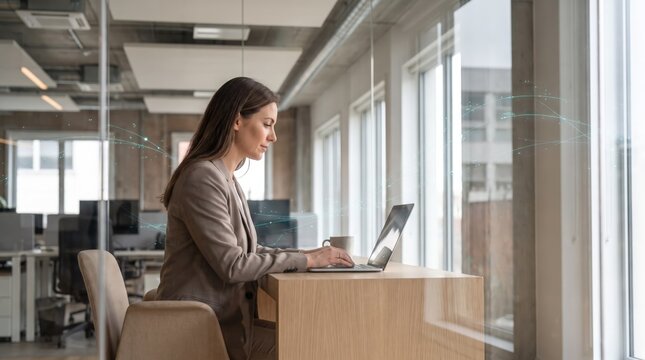 Businesswoman typing at office desk