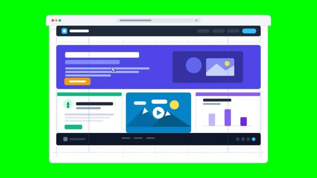 Animated website wireframe layout building and UI design process on screen