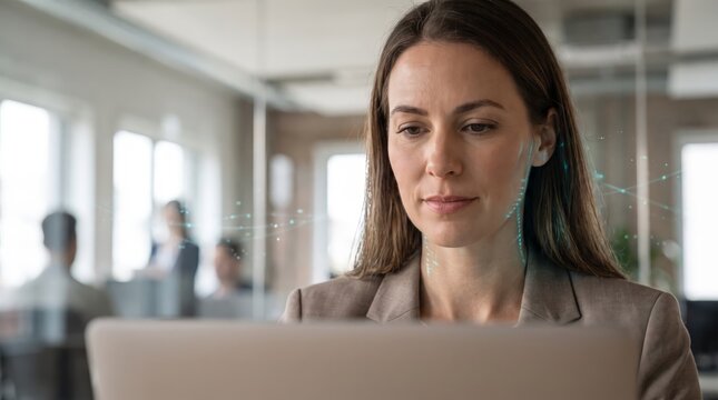 Woman executive focused on laptop