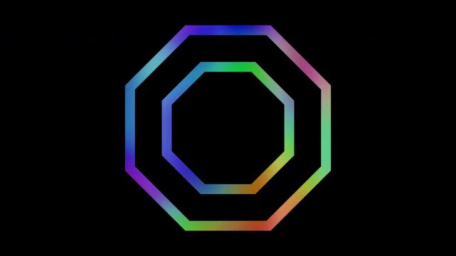Colorful abstract patterns of outline an octagonal frame, alpha channel, looping