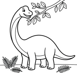 Cute brachiosaurus dinosaur coloring page for kids, friendly long neck sauropod vector illustration, prehistoric animal line art for children activity book © MST Mahmuda