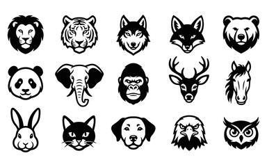 Fototapeta premium Collection of animal head illustrations including lion tiger bear and elephant