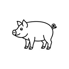 Obraz premium Simple black and white line drawing of a cute piglet standing.