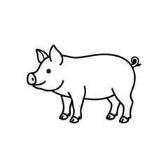 Obraz premium Simple black and white line drawing of a cute piglet standing.