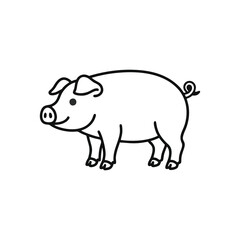 Obraz premium Simple black and white line art illustration of a cute pig standing.