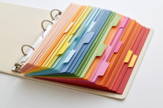 Open binder with colorful tabbed dividers