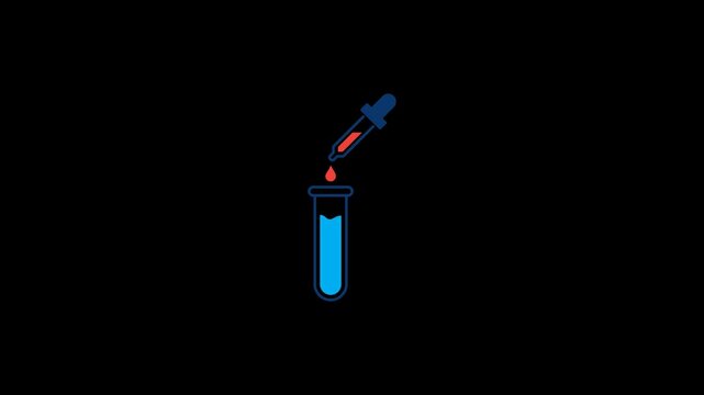 pH test animation icon featuring test tube, liquid dropper, and pH color scale chart for chemistry laboratory, science, and education. Transparent background. Alpha Channel 4K	