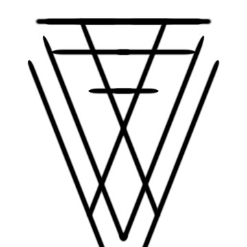 An illustration of an abstract geometric logo or symbol featuring minimalist black lines forming the letter V or an inverted triangle against a clean white background.