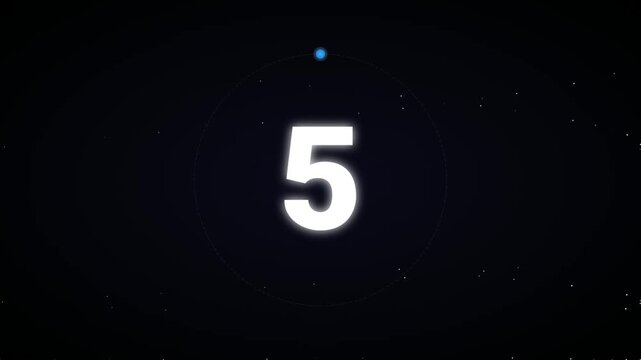 Futuristic Space Countdown Timer Motion Graphic with Glowing Numbers and Blue Orbital Dot in Starry Outer Space