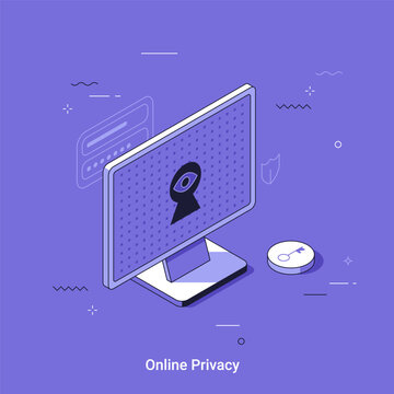 Online privacy concept with secure browser window, padlock, key, and shield symbol. Isometric vector illustration for cybersecurity, data protection, and digital safety.