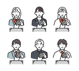 Fototapeta premium シンプル イラスト 選挙で投票する男女の学生6人のベクターイラストセット