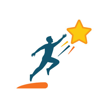 Man Reaching for a Star Icon, Achievement Concept Illustration. Success, Ambition, and Aspiration Design