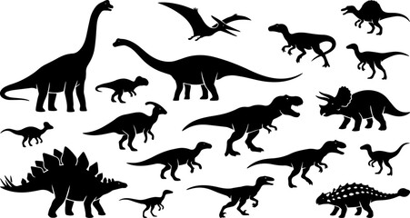 Obraz premium Dinosaur Silhouette Collection with Prehistoric Animals