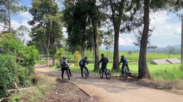 Cyclists Start Riding along a quiet rural road