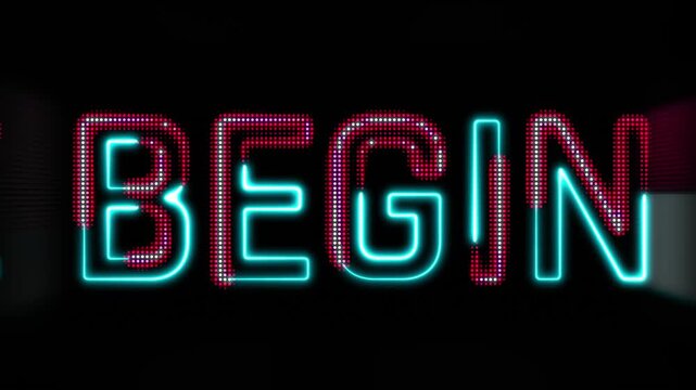 Short intro animation of moving text phrase lets the game begin. Glowing with neon stroke outline
