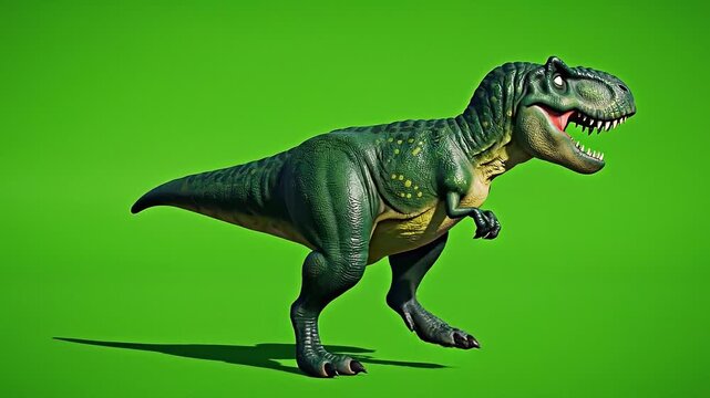 photorealistic cartoon-style T-Rex character walking