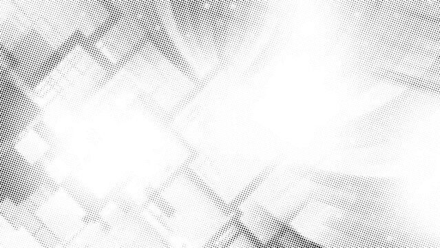 Geometric halftone square patterns overlaid on abstract white backdrop.