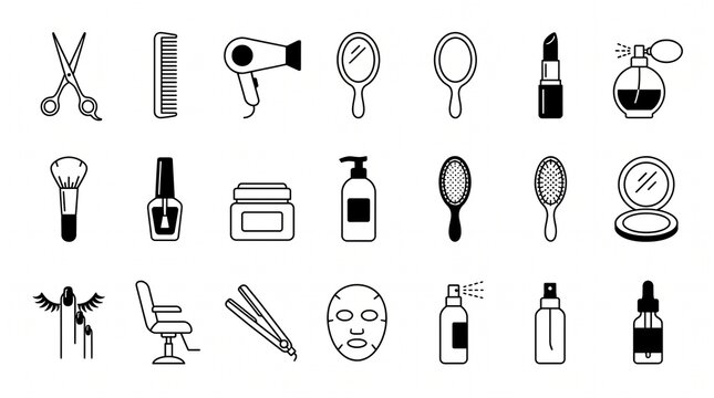 Beauty salon and cosmetic equipment vector icon set